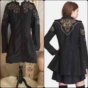 Free People ~ Stand-Collar ~ Embroidered Embellished Sergeant Coat Sz 10